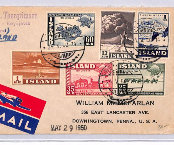 ICELAND Air Mail Cover Reykjavik 1950 USA {samwells-covers}YG397