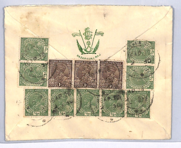 INDIA Bengal KGV Cover *NAZARGUNJ RAJ* Crest PRINCELY STATE Military ROYALTY WY1 - Image 3