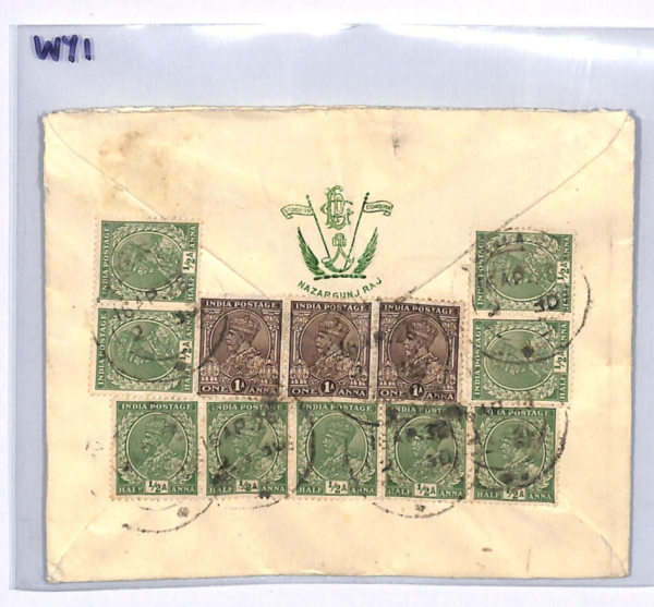 INDIA Bengal KGV Cover *NAZARGUNJ RAJ* Crest PRINCELY STATE Military ROYALTY WY1 - Image 5