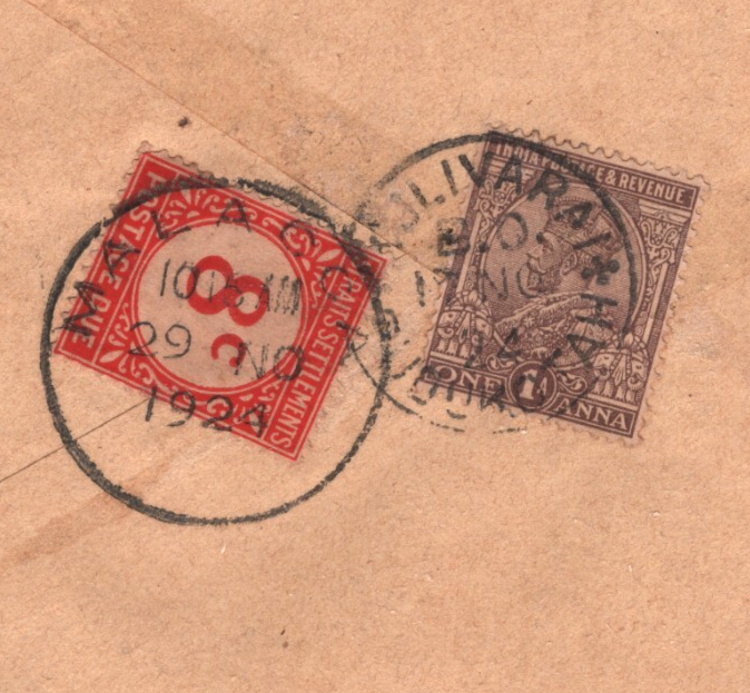 INDIA Cover MALAYA *POSTAGE DUE* STRAITS 8c Malacca 1924 CDS Ex Kulivarai KT40 - Image 7