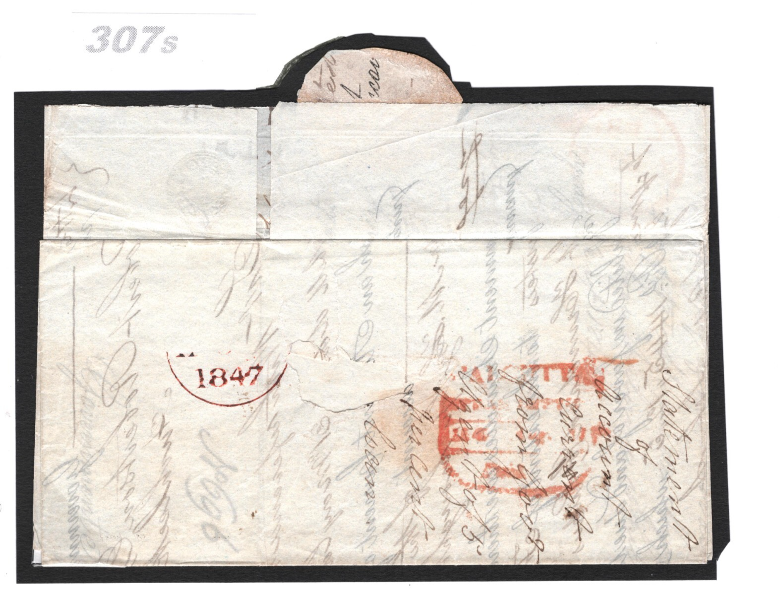 INDIA GB MAIL Official Cover GOVERNMENT AGENT *Wafer Seal* 1847 EL Perths 307s - Image 5