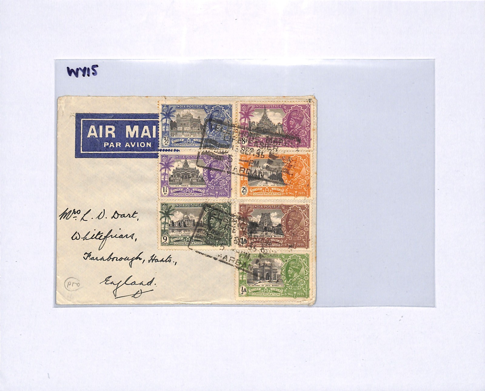 INDIA KGV Cover 1935 SILVER JUBILEE Set{7} Air *QV CORPS OF GUIDES* Crest WY15 - Image 4