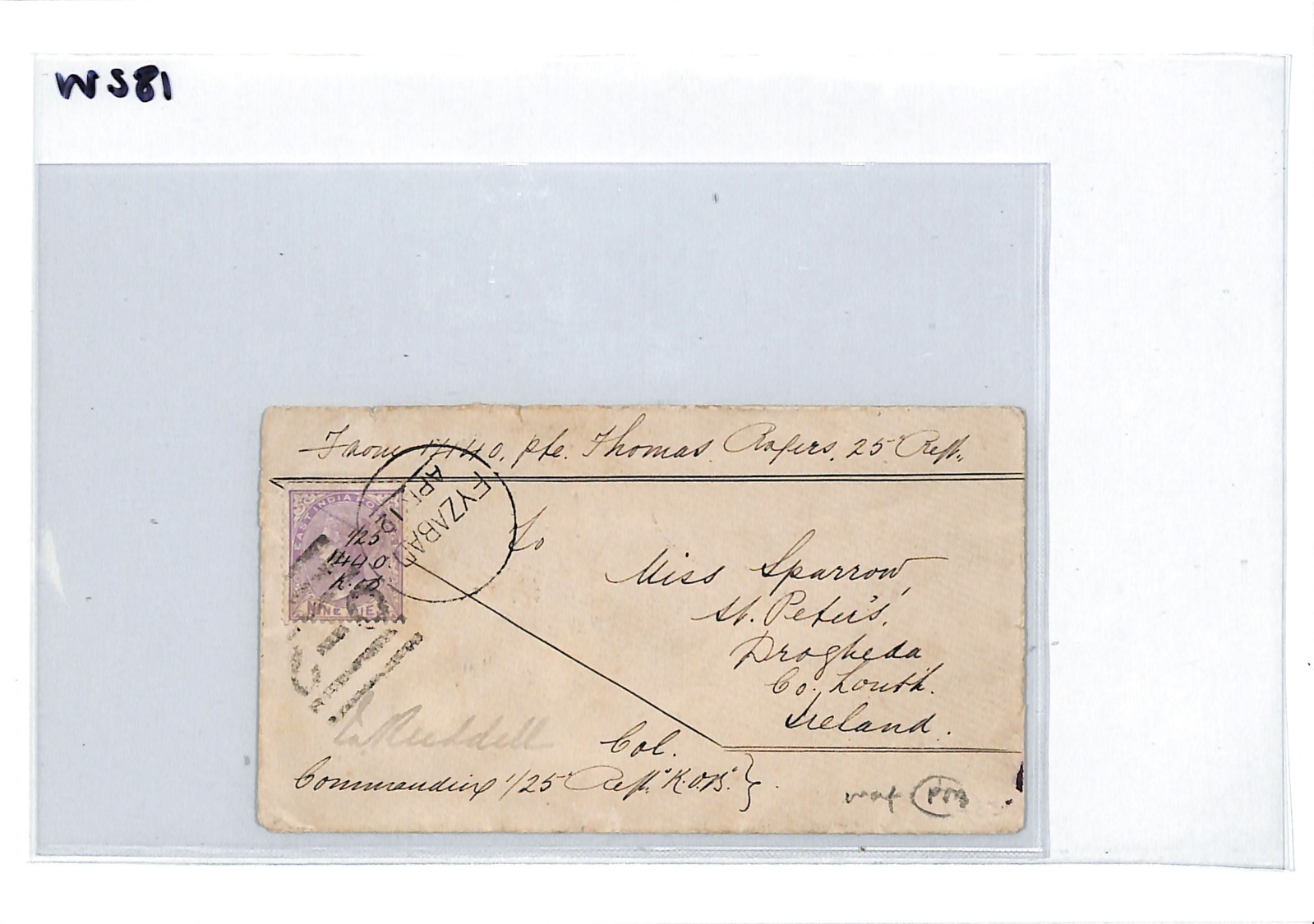 INDIA MILITARY QV Cover *SOLDIER'S LETTER* Rate Fyazabad IRELAND Drogheda WS81 - Image 5