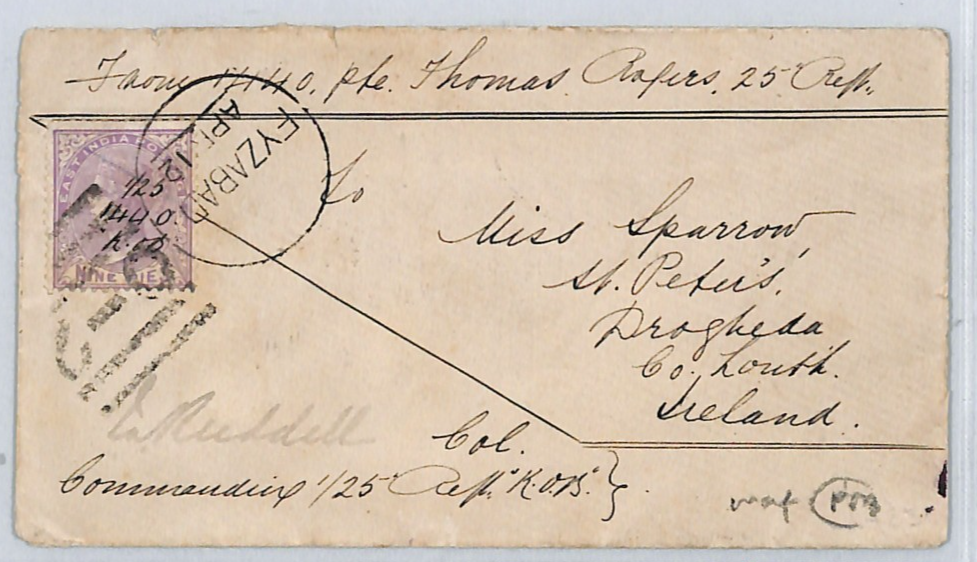 INDIA MILITARY QV Cover *SOLDIER'S LETTER* Rate Fyazabad IRELAND Drogheda WS81