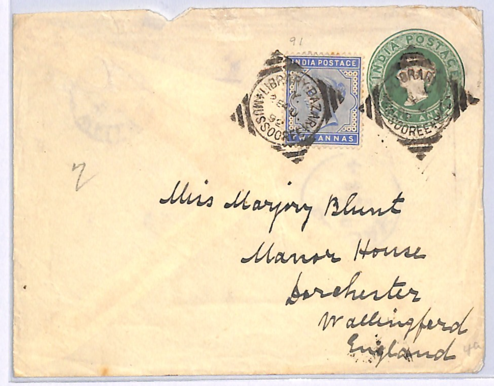 INDIA QV Cover Mussooree *LIBRARY* POST OFFICE Squared Circle Wallingford WE77 - Image 4
