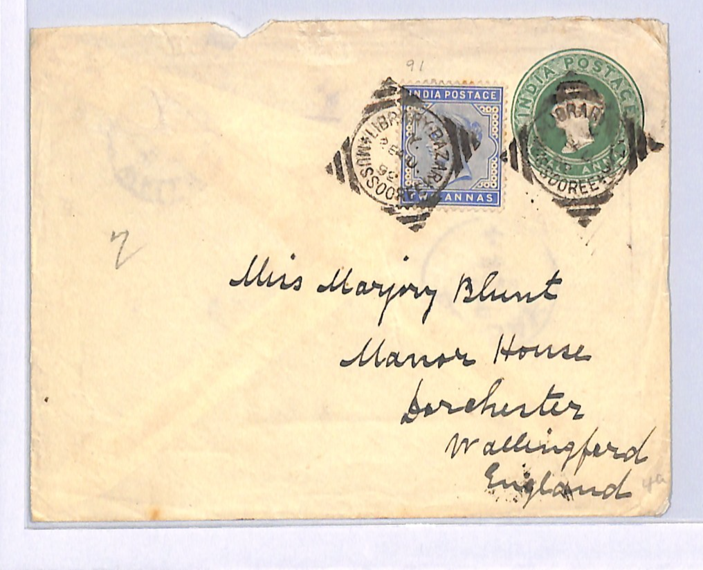 INDIA QV Cover Mussooree *LIBRARY* POST OFFICE Squared Circle Wallingford WE77 - Image 7