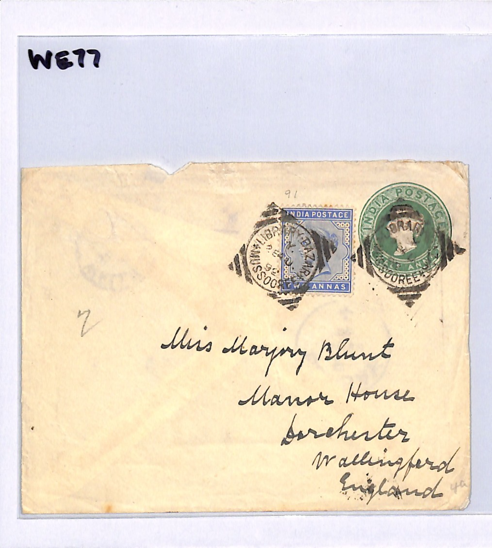 INDIA QV Cover Mussooree *LIBRARY* POST OFFICE Squared Circle Wallingford WE77 - Image 9