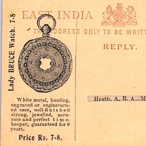 INDIA QV Stationery ILLUSTRATED Advert ½a Card *POCKET WATCH* 1899 Ceylon WH94 - Image 3