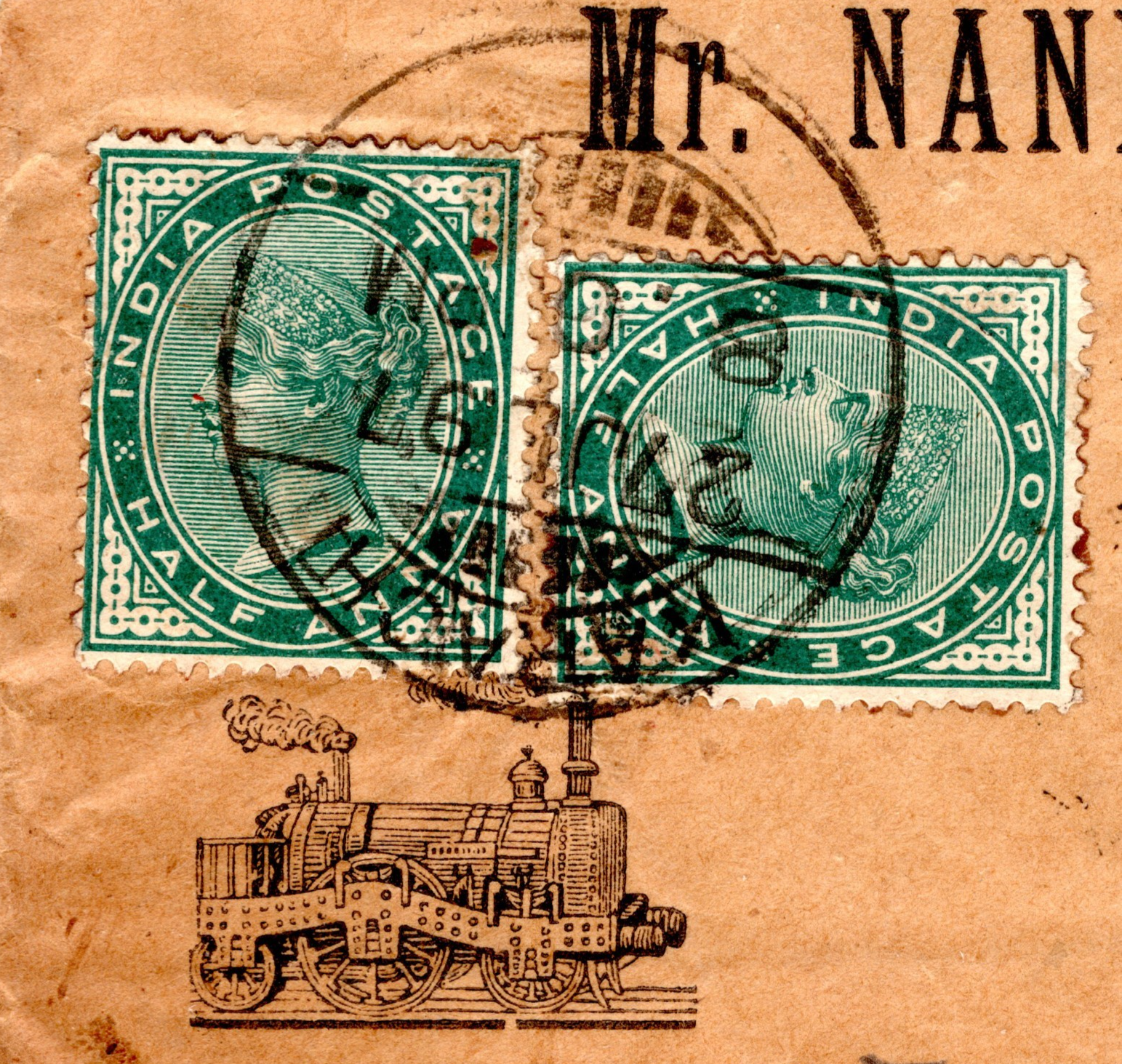 INDIA RAILWAY QV Advert Cover *STEAM LOCOMOTIVE* Vignette Delhi 1897 TRAIN WJ223