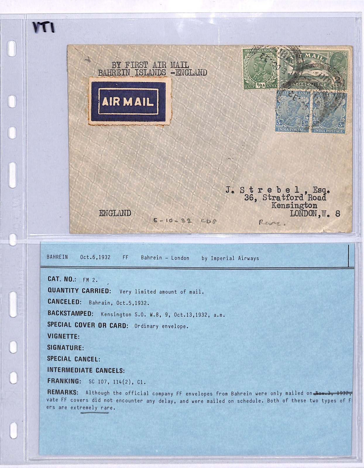INDIA USED *BAHRAIN* Air 1932 Cover IMPERIAL FIRST FLIGHT Gulf-London {Joffe}VT1 - Image 7