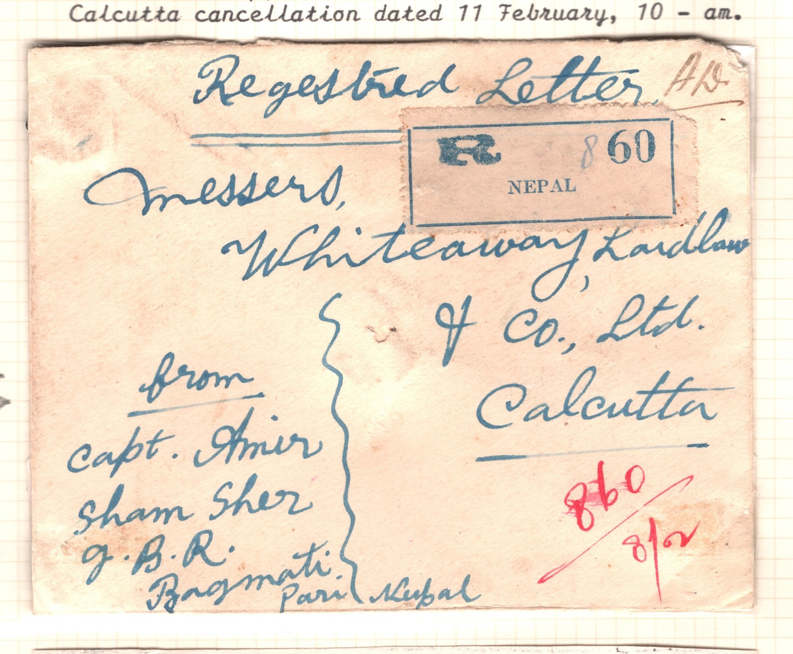 INDIA USED NEPAL *Bagmati Pari* KGV Cover GURKHA Officer 1933 Military Regd Ap86 - Image 3