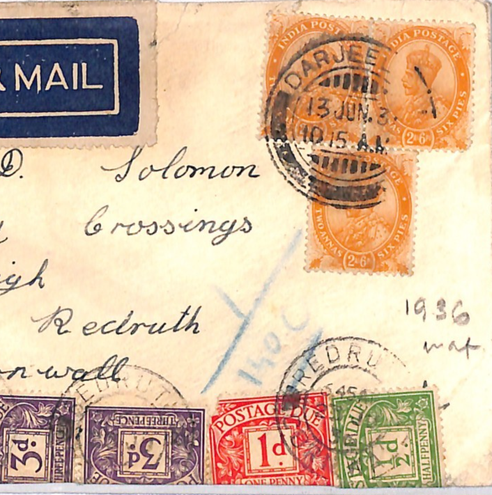 INDIA Underpaid Air Cover GB *1s/10½d* Charge POSTAGE DUES 1936 Darjeeling WJ319 - Image 5
