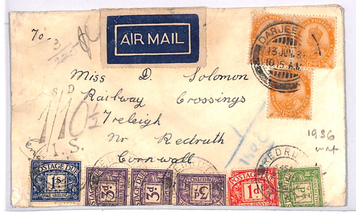 INDIA Underpaid Air Cover GB *1s/10½d* Charge POSTAGE DUES 1936 Darjeeling WJ319 - Image 7