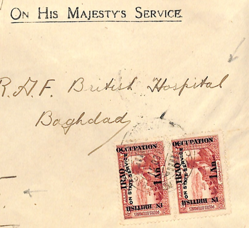 IRAQ BRITISH OCCUPATION 1922 Official *INDIA GOVT* Cover BRITISH HOSPITAL WJ9 - Image 5