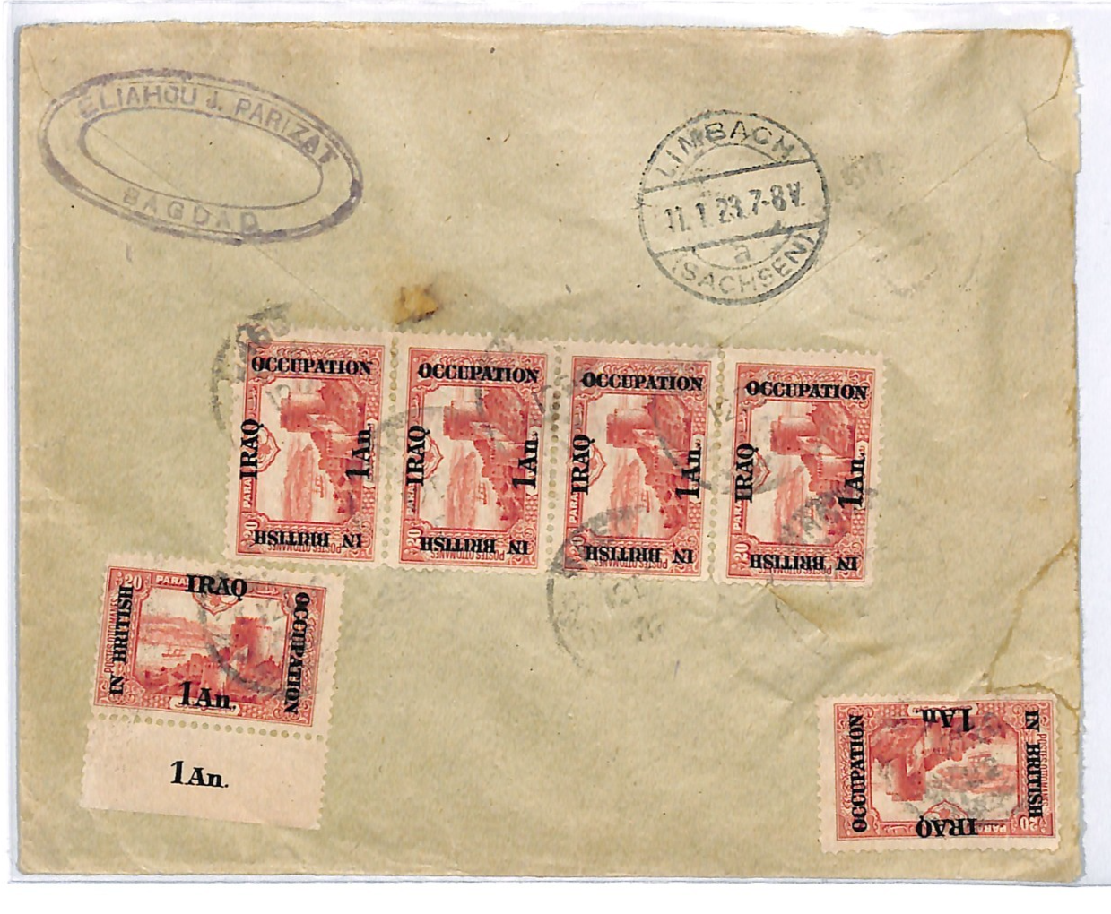 IRAQ BRITISH OCCUPATION 1a Strip Cover Baghdad Reg 1923 Germany Limbach WJ19 - Image 3