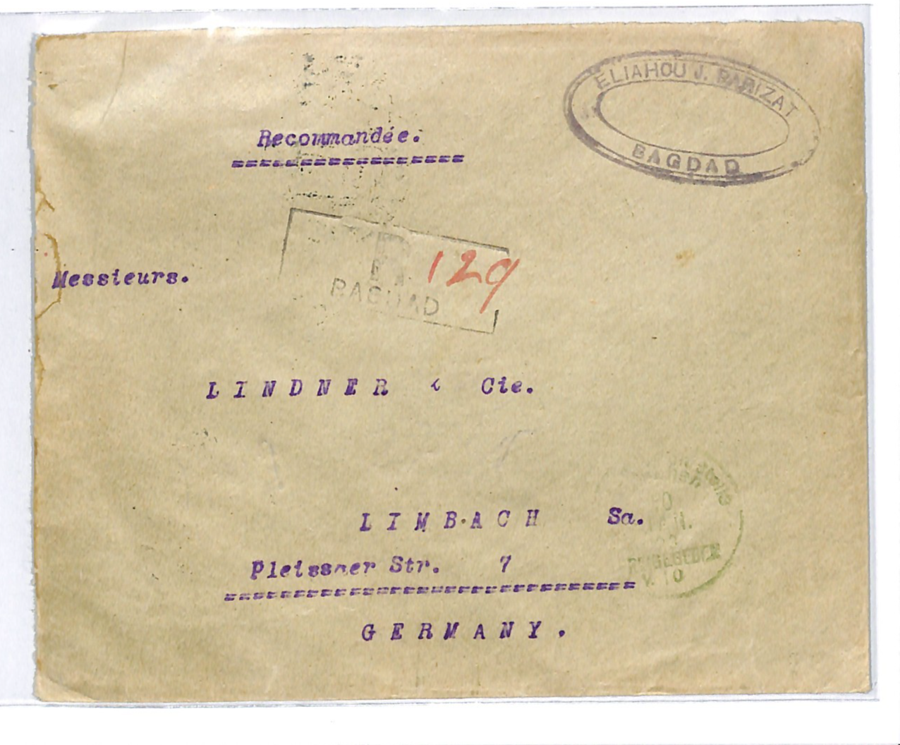 IRAQ BRITISH OCCUPATION 1a Strip Cover Baghdad Reg 1923 Germany Limbach WJ19 - Image 4