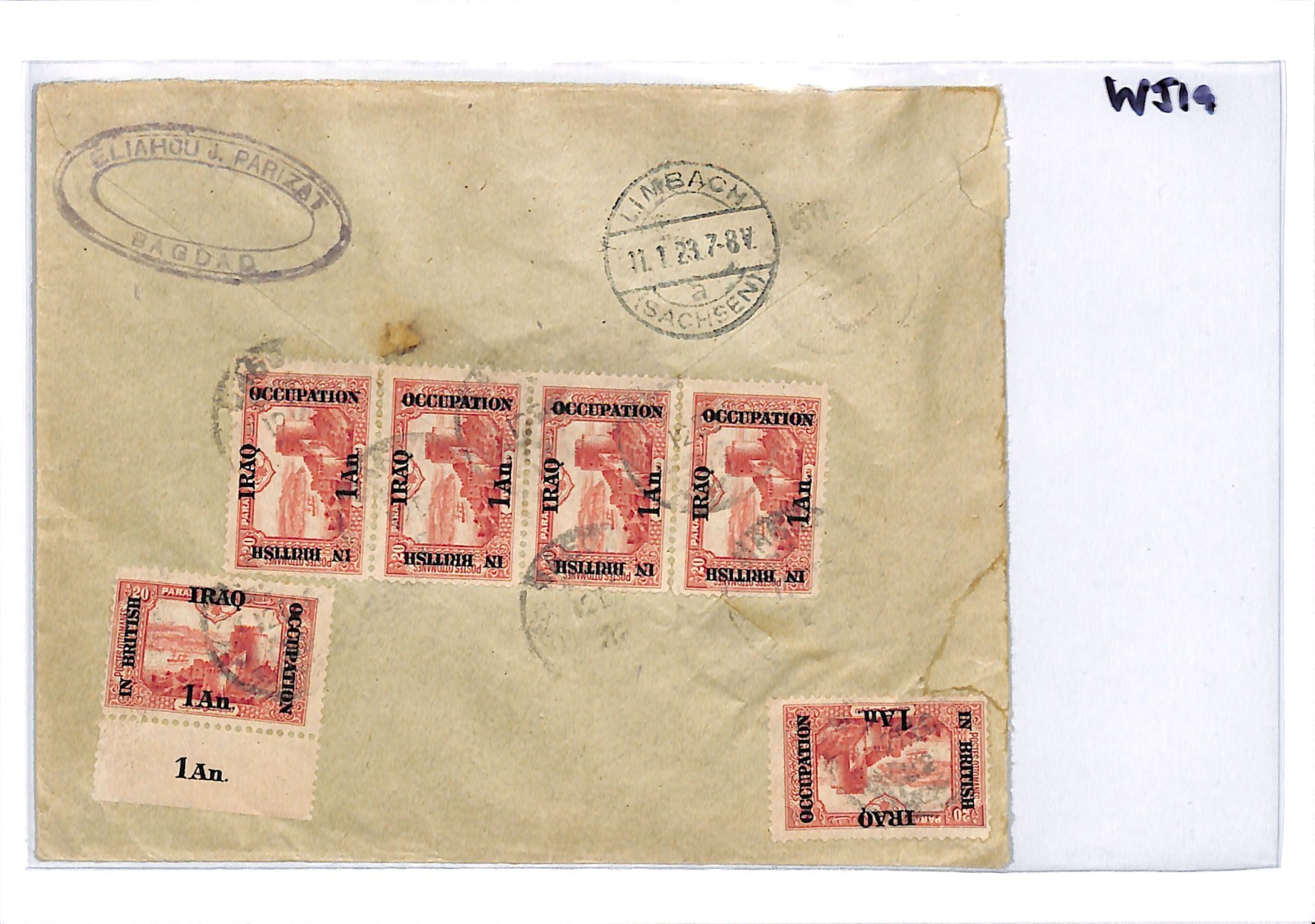 IRAQ BRITISH OCCUPATION 1a Strip Cover Baghdad Reg 1923 Germany Limbach WJ19 - Image 5