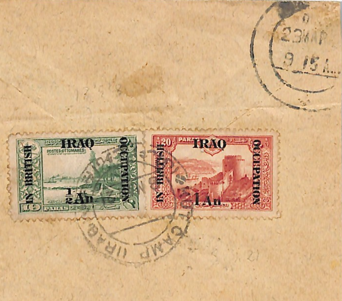 IRAQ BRITISH OCCUPATION Cover *KUT CAMP (IRAQ)* 1921 CDS India Madras WJ7 - Image 11