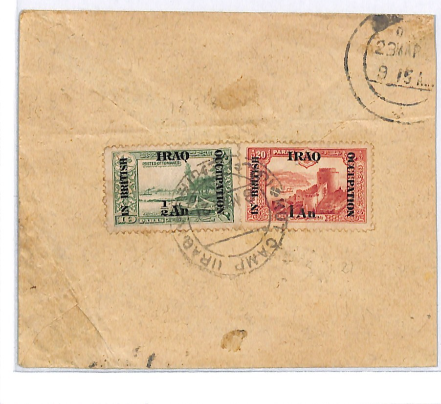 IRAQ BRITISH OCCUPATION Cover *KUT CAMP (IRAQ)* 1921 CDS India Madras WJ7 - Image 9