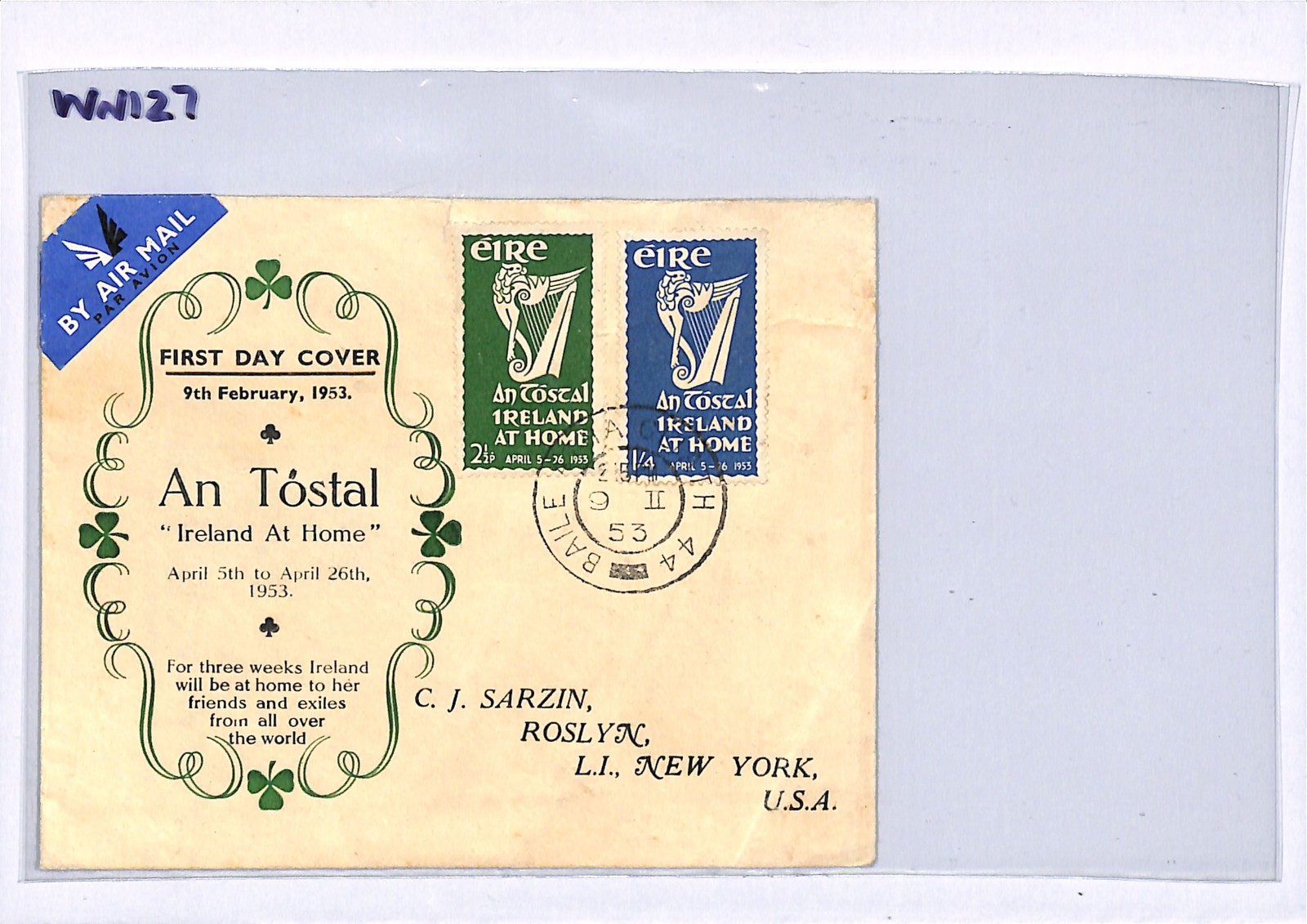 IRELAND EIRE 1953 FDC Dublin *AN TÓSTAL* Set ILLUSTRATED First Day Cover WN127 - Image 5