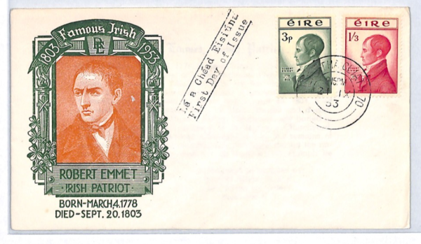 IRELAND EIRE FDC 1953 *ROBERT EMMET* Dublin First Day{samwells-covers}YH205