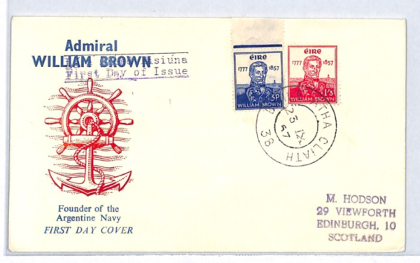 IRELAND EIRE FDC 1957 *ADMIRAL WILLIAM BROWN* Illustrated Dublin{samwells}YH215
