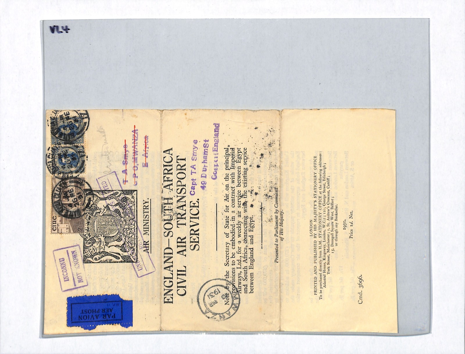 IRELAND EIRE Imperial Airways Cover 1931 AIR Notice TANGANYIKA (KUT) RETOUR VL4 - Image 4