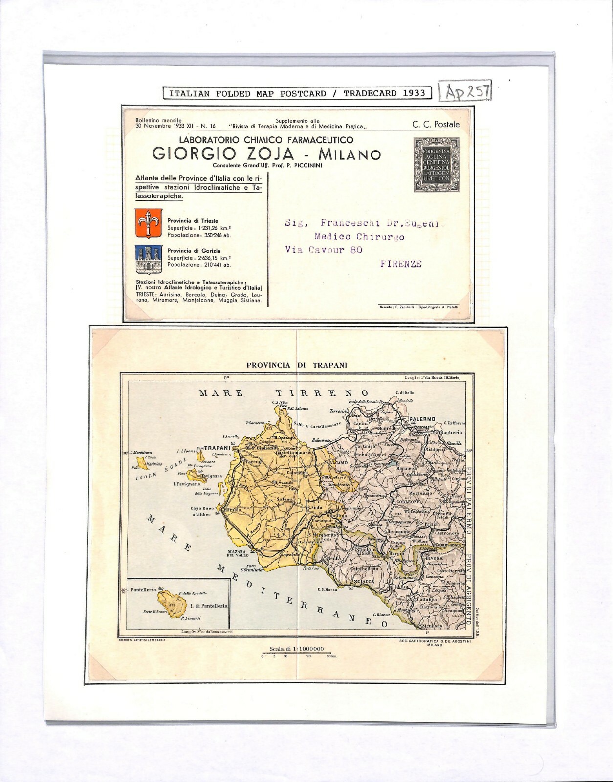 ITALY Advert Cards TRIESTE/SICILY TRAPANI Folded Map PHARMACEUTICALS 1933 Ap257 - Image 7