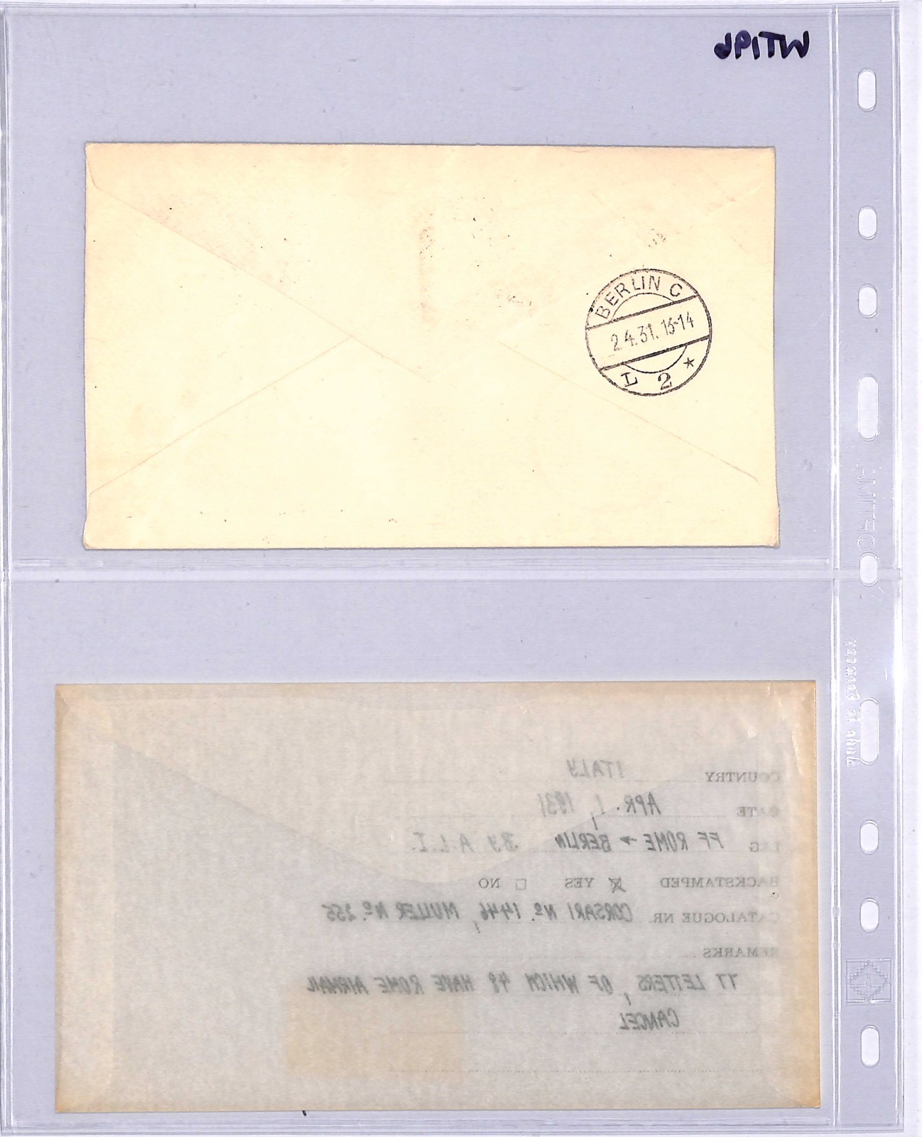 ITALY Air Mail Cover ALI FIRST FLIGHT GERMANY Berlin Rome 1931{Samwells}WT196 - Image 5