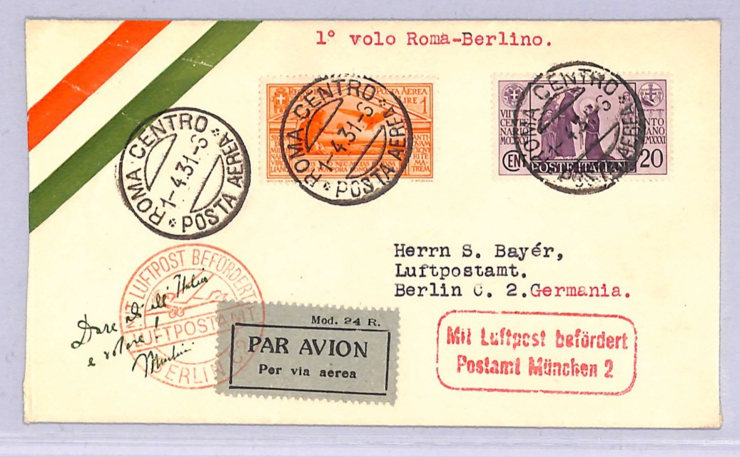 ITALY Air Mail Cover ALI FIRST FLIGHT GERMANY Berlin Rome 1931{Samwells}WT196