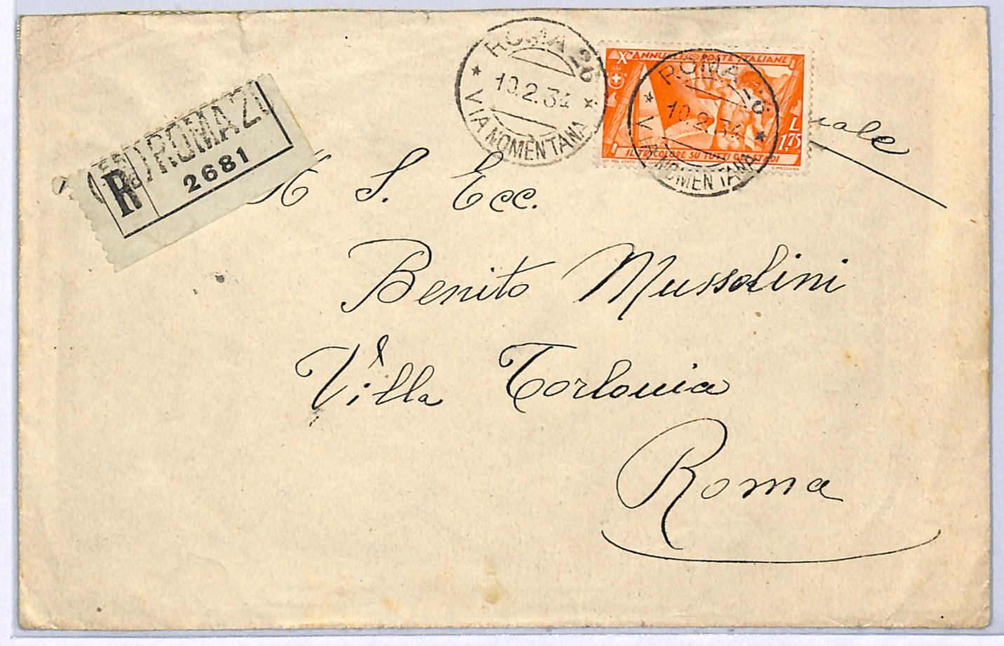 ITALY Cover *BENITO MUSSOLINI* MAIL Addressed Rome Registered 1934 Local WH195 - Image 3