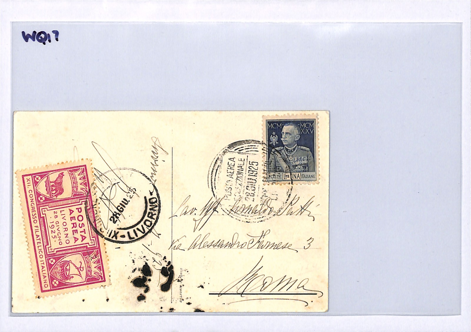 ITALY EXHIBITION Air Mail Label Card 1925 PHILATELIC CONGRESS Livorno Rome WQ17 - Image 4