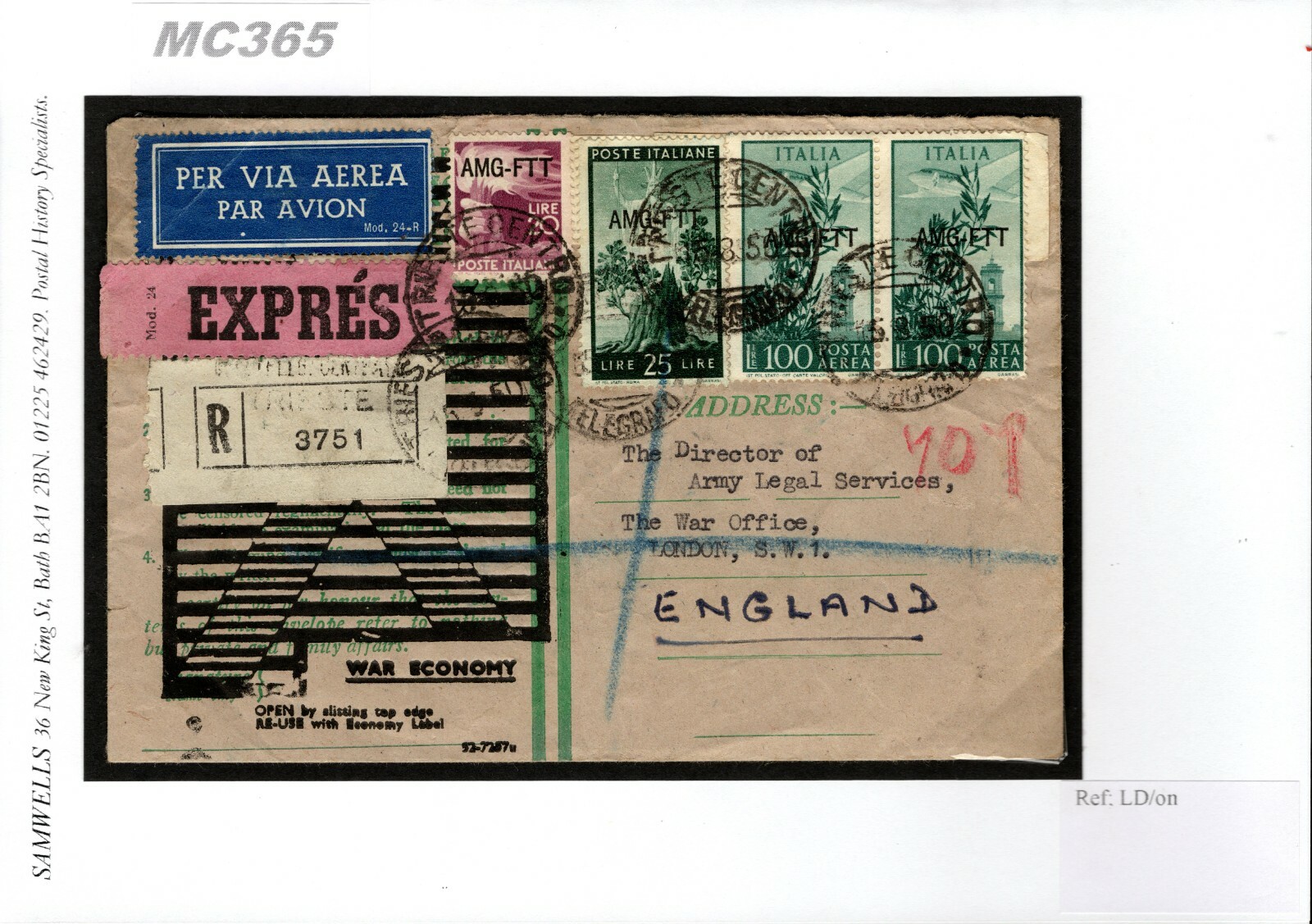 ITALY Express Air Cover TRIESTE *AMG-FTT* Overprint GB WAR ECONOMY Env MC365 - Image 4