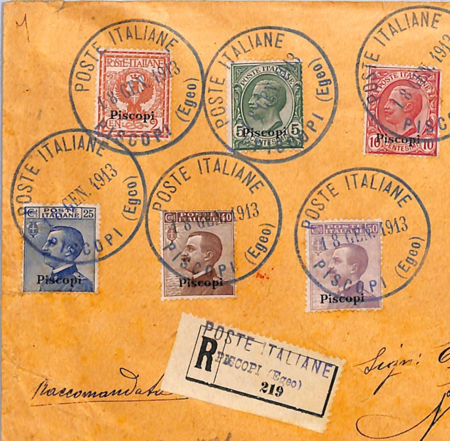ITALY PO ABROAD Greece *PISCOPI* Overprints{7} Cover Registered 1913 Naples WO73 - Image 4