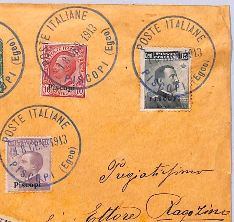 ITALY PO ABROAD Greece *PISCOPI* Overprints{7} Cover Registered 1913 Naples WO73 - Image 5