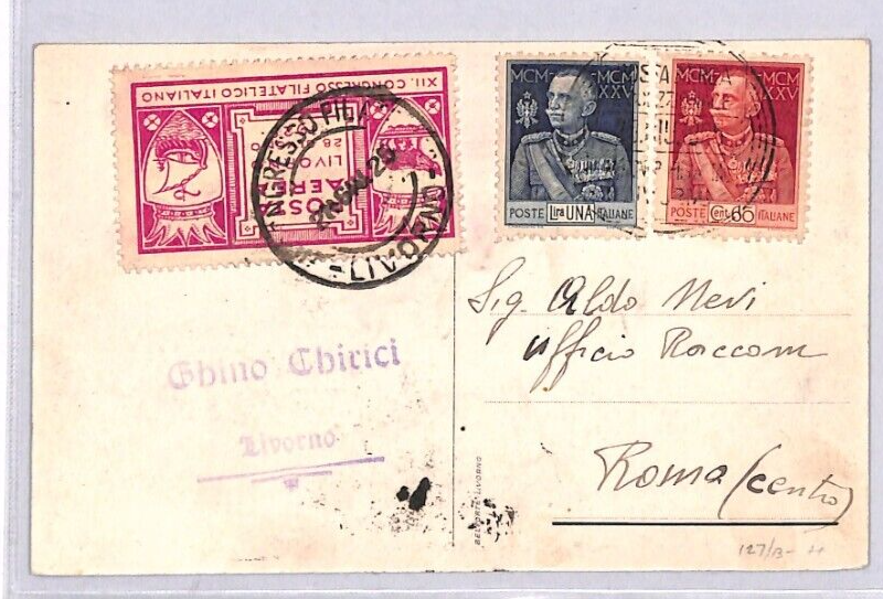 ITALY Postcard LIVORNO PHILATELIC CONGRESS 1925 Rome Air Mail{samwells}YG219