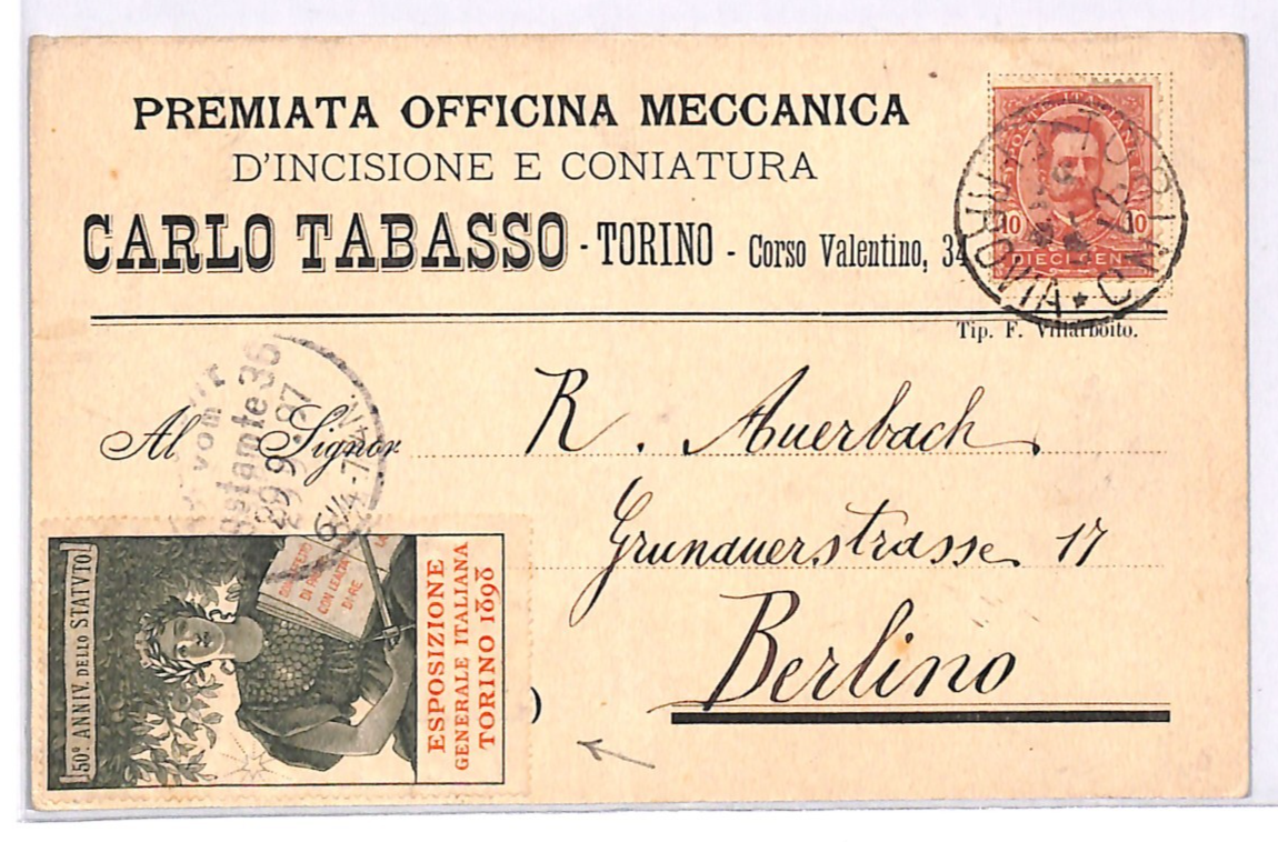 ITALY Postcard *TURIN EXHIBITION* 1897 ART Early EXPO LABEL Berlin Mail WK309 - Image 2