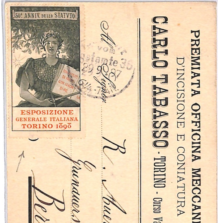 ITALY Postcard *TURIN EXHIBITION* 1897 ART Early EXPO LABEL Berlin Mail WK309 - Image 4