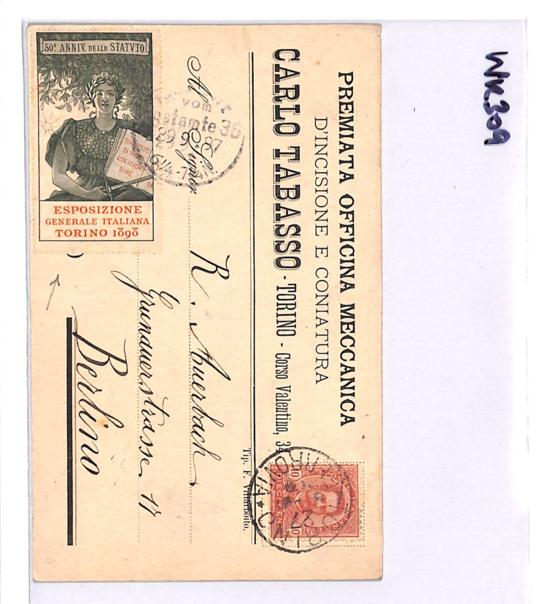 ITALY Postcard *TURIN EXHIBITION* 1897 ART Early EXPO LABEL Berlin Mail WK309 - Image 6