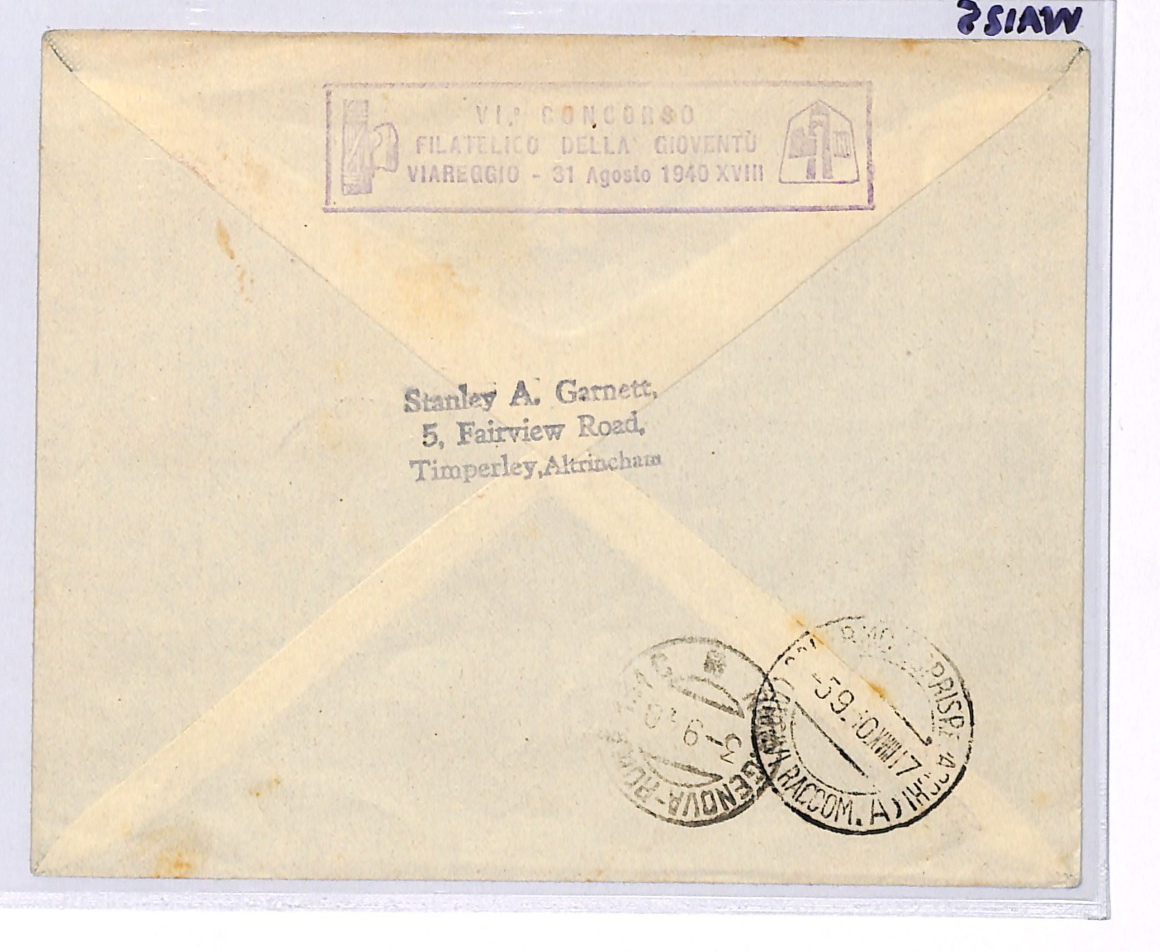 ITALY WW2 Cover 1940 STAMP CENTENARY VIAREGGIO Label Registered Palermo WA125 - Image 4