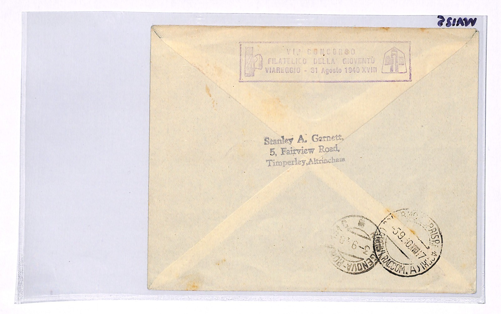 ITALY WW2 Cover 1940 STAMP CENTENARY VIAREGGIO Label Registered Palermo WA125 - Image 6