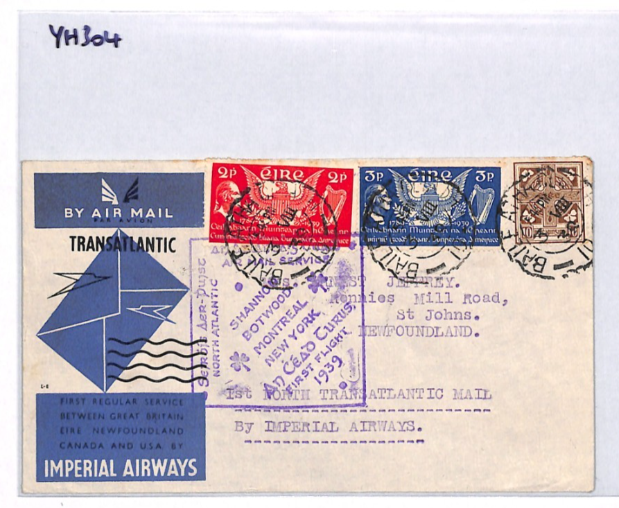 Ireland EIRE Air Mail 1939 Cover IMPERIAL FIRST FLIGHT NEWFOUNDLAND YH304 - Image 6