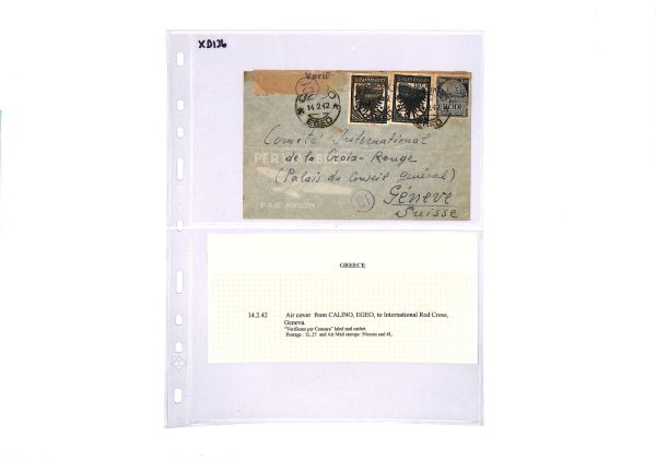 Italy Cols GREECE ISLANDS WW2 RODI 4L Cover *CALINO* 1942 Swiss Red Cross XD136 - Image 8