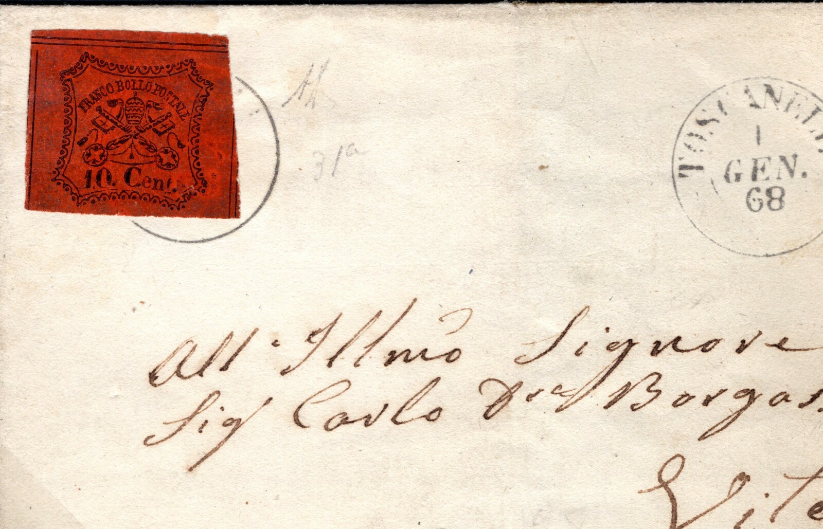 Italy PAPAL STATES Cover 20c Black/Copper Red 1868 Scott.16 c$235 {samwells}F05a - Image 11