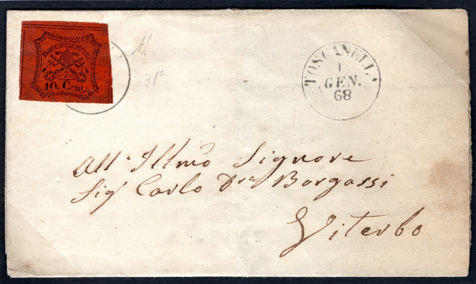 Italy PAPAL STATES Cover 20c Black/Copper Red 1868 Scott.16 c$235 {samwells}F05a - Image 4