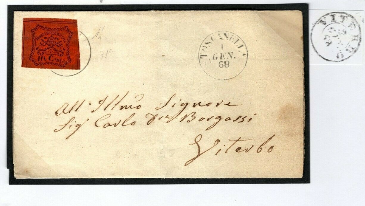 Italy PAPAL STATES Cover 20c Black/Copper Red 1868 Scott.16 c$235 {samwells}F05a - Image 5