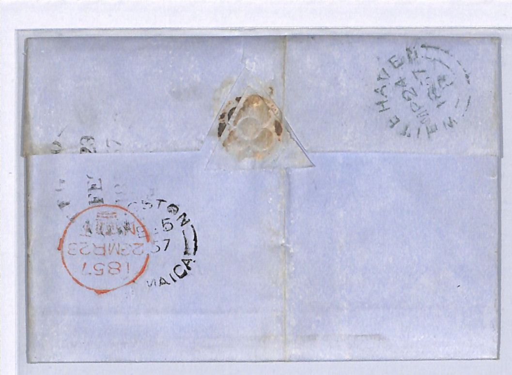 JAMAICA/GB TRANSATLANTIC Cover 1857 Montego Bay EL SHIP BUILDER Whitehaven UG250