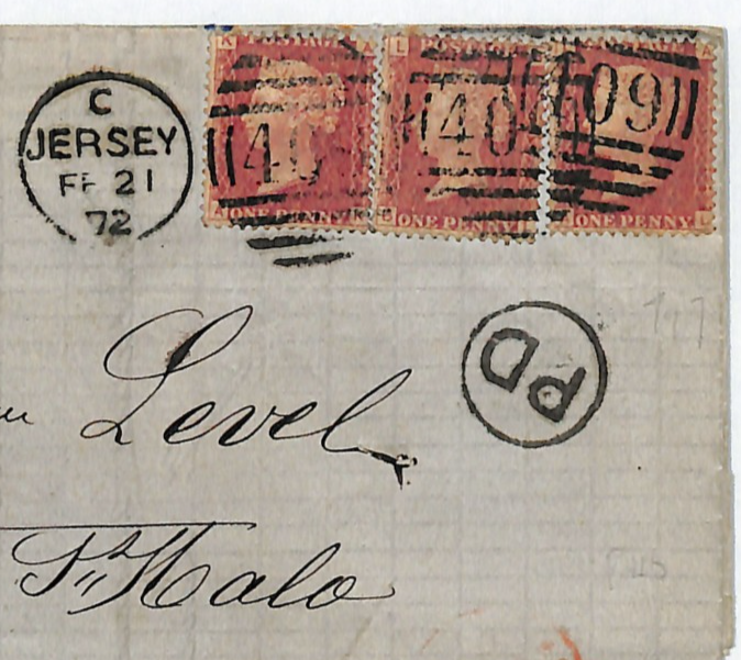 JERSEY 409 GB Channel Islands QV Penny Red{3} Cover *PD* BLACK 1872 St Malo WS13 - Image 6