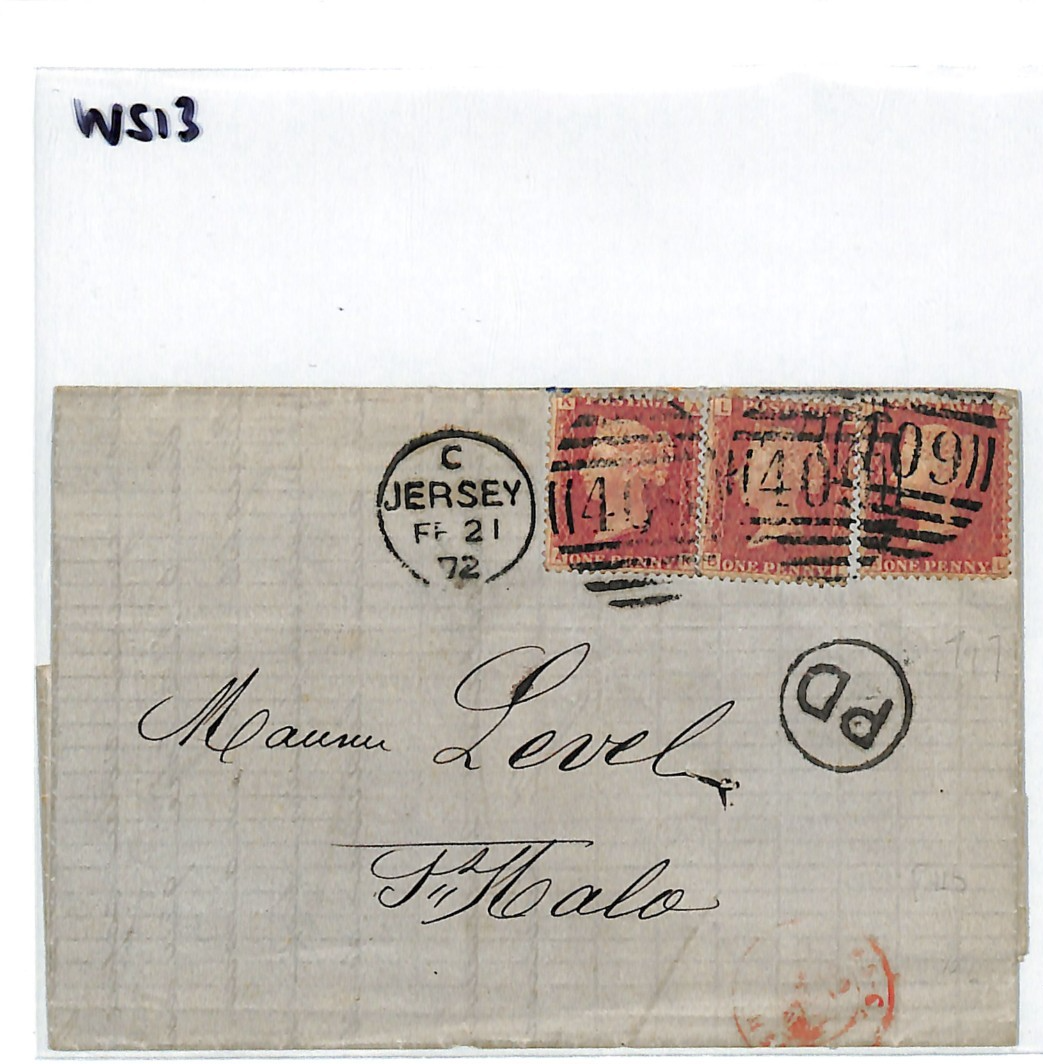 JERSEY 409 GB Channel Islands QV Penny Red{3} Cover *PD* BLACK 1872 St Malo WS13 - Image 7