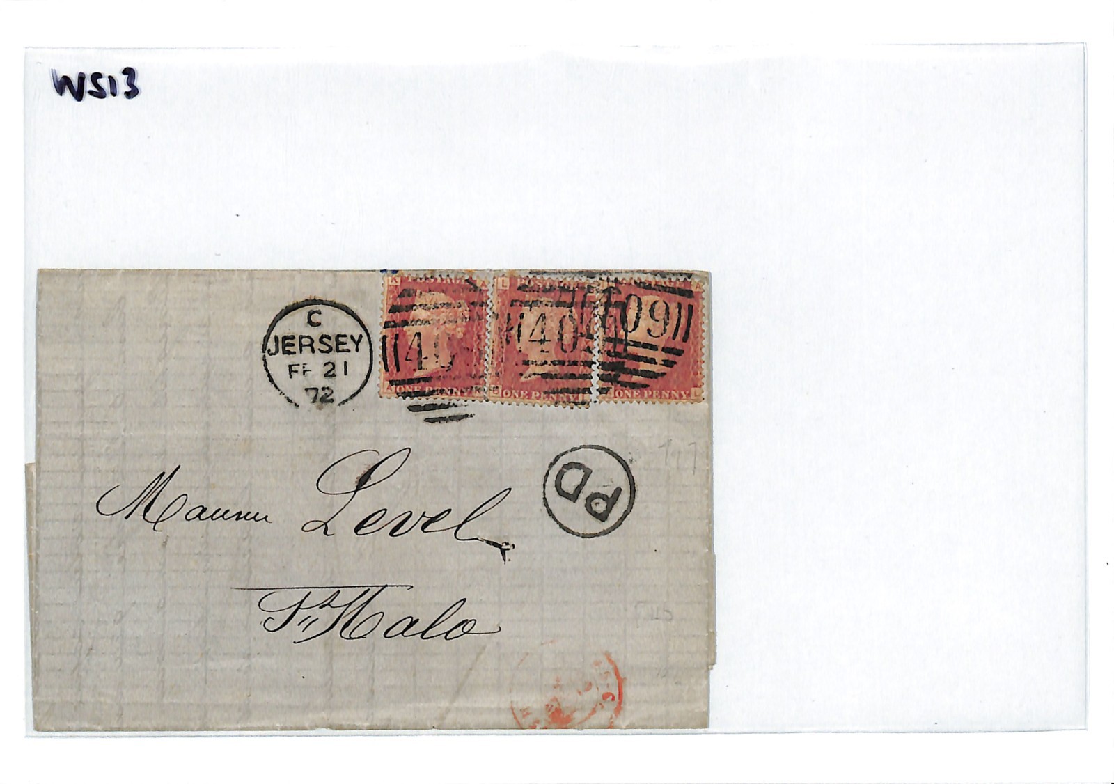 JERSEY 409 GB Channel Islands QV Penny Red{3} Cover *PD* BLACK 1872 St Malo WS13 - Image 10
